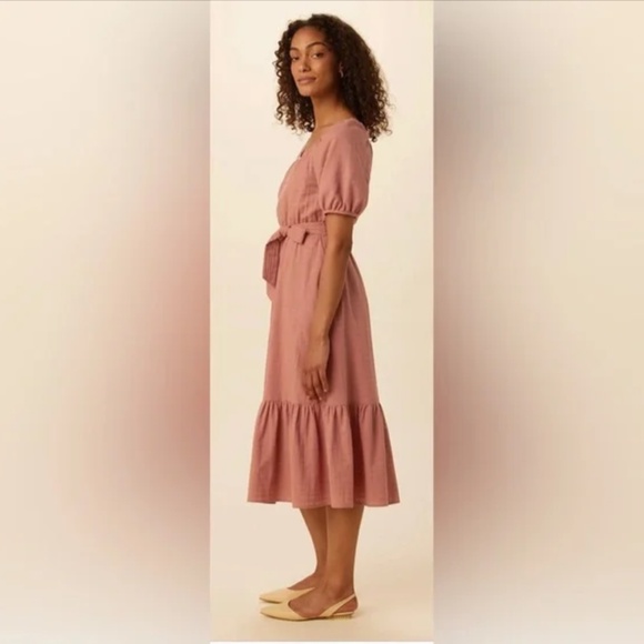 Amour Vert Michelle 100% Organic Cotton Midi Dress Size XL Made in USA Carnelian - Picture 7 of 7